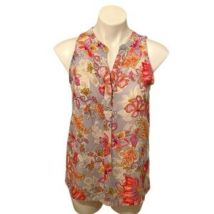 Tabitha Webb Women’s Gray Floral Sleeveless V Neck Top Size Small